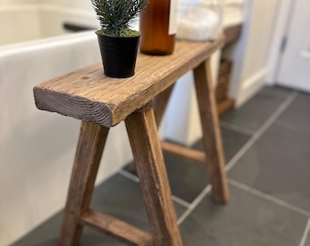 Distressed Wood Bench Farmhouse Weathered Skinny Rustic 24" Long Noodle End Table Decor