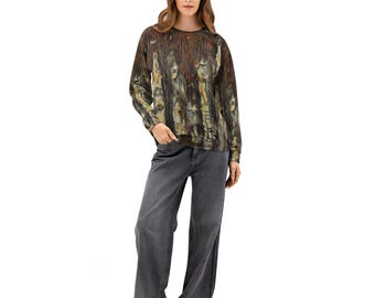 Uniseks camouflagetrui – ronde hals bosnatuurprint, gezellige streetwear-trui van katoenmix