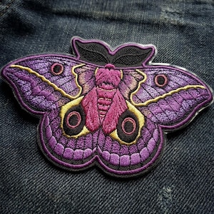Purple Emperor Moth Patch | Gothic Butterfly Embroidery | Celestial Nature Badge | Iron On for Jackets, Bags & Vests