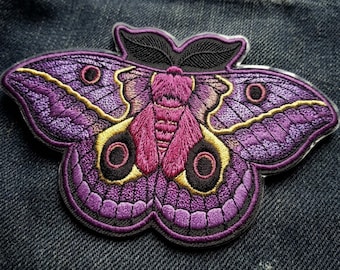 Purple Emperor Moth Patch | Gothic Butterfly Embroidery | Celestial Nature Badge | Iron On for Jackets, Bags & Vests