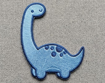 Blue Dinosaur Patch - Kawaii Brontosaurus Embroidery - Cute Long Neck Dino Badge - Iron On for Kids Backpacks - Toddler Birthday Gift V0303
