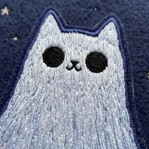 Cute Ghost Cat Patch - Halloween Cat Ghost Embroidered Applique - Spooky Kawaii Goth Back Patch for Jackets - Sizes 3" to 10"