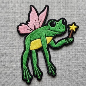 Fairy Frog Iron On Patch, Frog with Wings Embroidery, Multiple Sizes 3" to 10", Large Fairycore Back Patch, Whimsical Magic Frog Gift