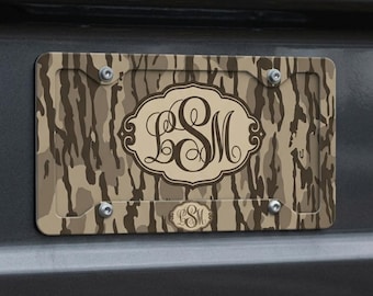 Personalized Woodland Camo License Plate and Frame Set, Monogrammed Car Tag, Aluminum Auto Decor