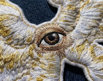 Biblically Accurate Angel Patch, Seraphim Eye Embroidery, Gold Six Winged Celestial Badge, Divine Gothic Iron On, Be Not Afraid Angelic Gift