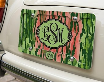 Personalized Watermelon License Plate and Frame Set, Custom Monogrammed Car Tag, Cute Summer Fruit Car Accessories for Women, Gift for Her