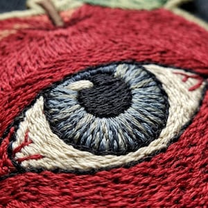 Apple Eye Patch, All Seeing Fruit Embroidery, Surreal Weirdcore Badge, Gothic Macabre Iron On, Dark Cottagecore Gift, All Seeing Eye V0303