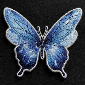 Blue Butterfly Embroidered Patch - Swallowtail Iron On - Indigo Cobalt Butterfly Wings - Nature Lover Gift for Jackets & Bags