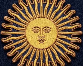Écusson brodé Soleil de Mai Argentine | Insigne national Sol de Mayo | Soleil doré thermocollant pour vestes, sacs et chapeaux