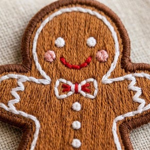 Gingerbread Man Patch, Cute Christmas Embroidery, Holiday Iron On Badge, Smiling Ginger Man Badge, Stocking Stuffer Gift, Winter Baking Art