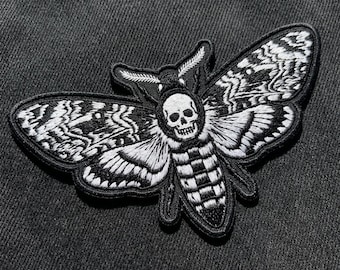 Death's-head Hawkmoth Patch - Skull Moth Gothic Embroidered Applique - Spooky Occult Iron-On Back Patch for Jackets