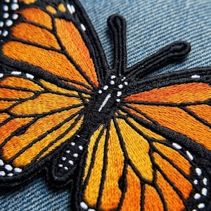 Monarch Butterfly Patch - Realistic Orange Embroidery - Iron On Nature Badge - Cottagecore Gift for Her - Large Wing Applique for Jackets