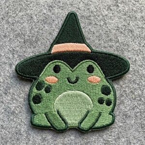 Witch Frog Iron On Patch, Cute Halloween Frog Embroidery, Multiple Sizes 3" to 10", Large Spooky Kawaii Back Patch