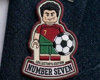 Number Seven Soccer Star Patch | Red and Green Athlete Block Figure Badge | Collector's Edition Embroidered Iron-On | Soccer Fan Gift