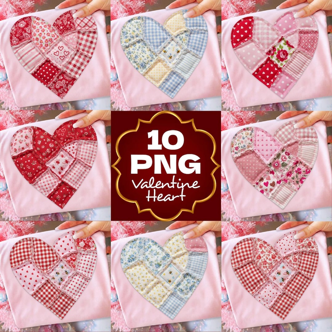 10 Valentine Heart Patchwork Png, Valentines Day Png, Valentines Day ...