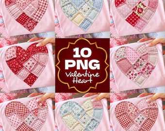 10 Valentine Heart Patchwork Png, Valentines Day Png, Valentines Day Sublimation Png, Heart Patchwork, Retro Valentine Png, Digital download