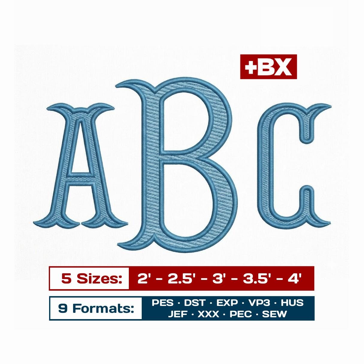 Fishtail Monogram Embroidery Font, 5 Sizes 9 Formats + BX, Fishtail ...