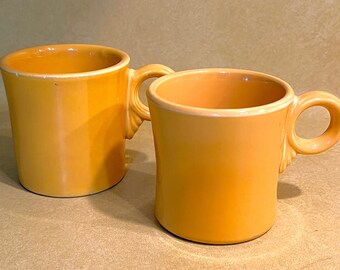 2 Fiesta Yellow Coffee  Mugs 1950’s 6 oz. 1938-50’s Homer Laughlin Set of Twp