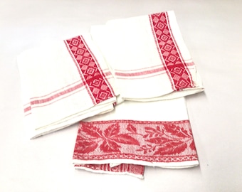 Red and White French Damask, Assamese Gamosa Tea Towels