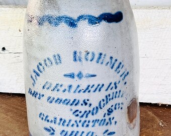 1800’s Cobalt Stenciling Decorated Stoneware Crock Clarington Ohio
