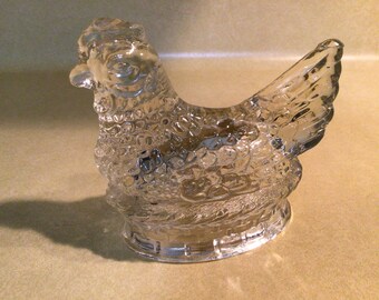 Rooster Candy Container J. H. Millstein Hen On Nest Clear Glass