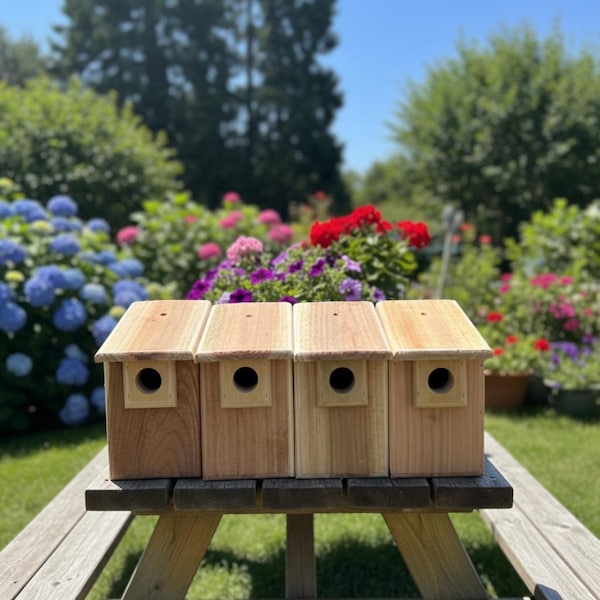 Set of 4 Cedar Bluebird Nesting Houses – Easy-Clean Wooden Bird Homes for Backyard Birds