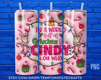 El Grinch, rosa, Navidad, Cindy Lou, vaso de 20 oz, envoltura PNG, vaso delgado inflado 3D de 20 oz para Navidad, películas navideñas, Feliz Navidad png