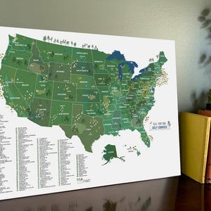 USA Golf Course Map Art: Push Pin Travel Tracker, Gift for Golfers