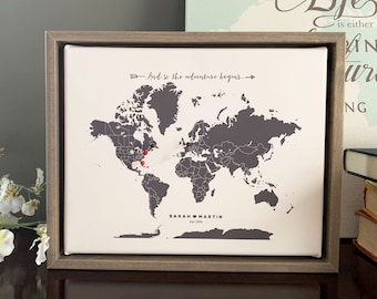World Map Push Pin, Push Pin Map, Personalized Map Gift. Custom Map Gift, 30th birthday gift for her, World Map Canvas, Small