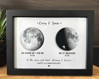 One Year Wedding Anniversary Gift for Wife, Personalized Moon Phase Anniversary Print: 1st Anniversary Paper Gift