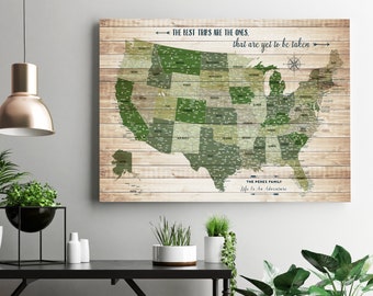 Map of USA, Push Pin Travel Map, Custom Map Gift, Custom Map Print, North America Map, Push Pin Map, Canvas Wall Art, Many Sizes