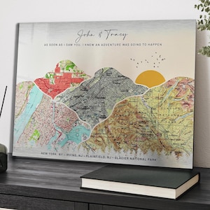 Cadeau d'anniversaire en étain pour lui, cadeau de 10e anniversaire de mariage, emplacements personnalisés, cadeau de 10 ans sur métal, cadeau personnalisé pour femme et mari