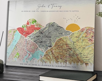 Cadeau d'anniversaire en étain pour lui, cadeau de 10e anniversaire de mariage, emplacements personnalisés, cadeau de 10 ans sur métal, cadeau personnalisé pour femme et mari