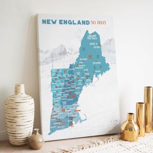 New England Ski Resorts Map: Personalized Push Pin Canvas Art