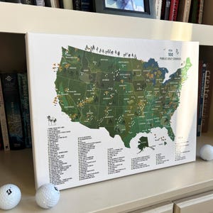 Personalized Golf Map: Top 100 Public Golf Courses USA, Push Pin Canvas