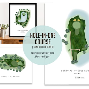 Golf Course Prints Art, Hole-in-one Sign, CUSTOM Course, Personalized Gift for Golfer, Gifts for Men, Father&#39;s Day, Golf Poster