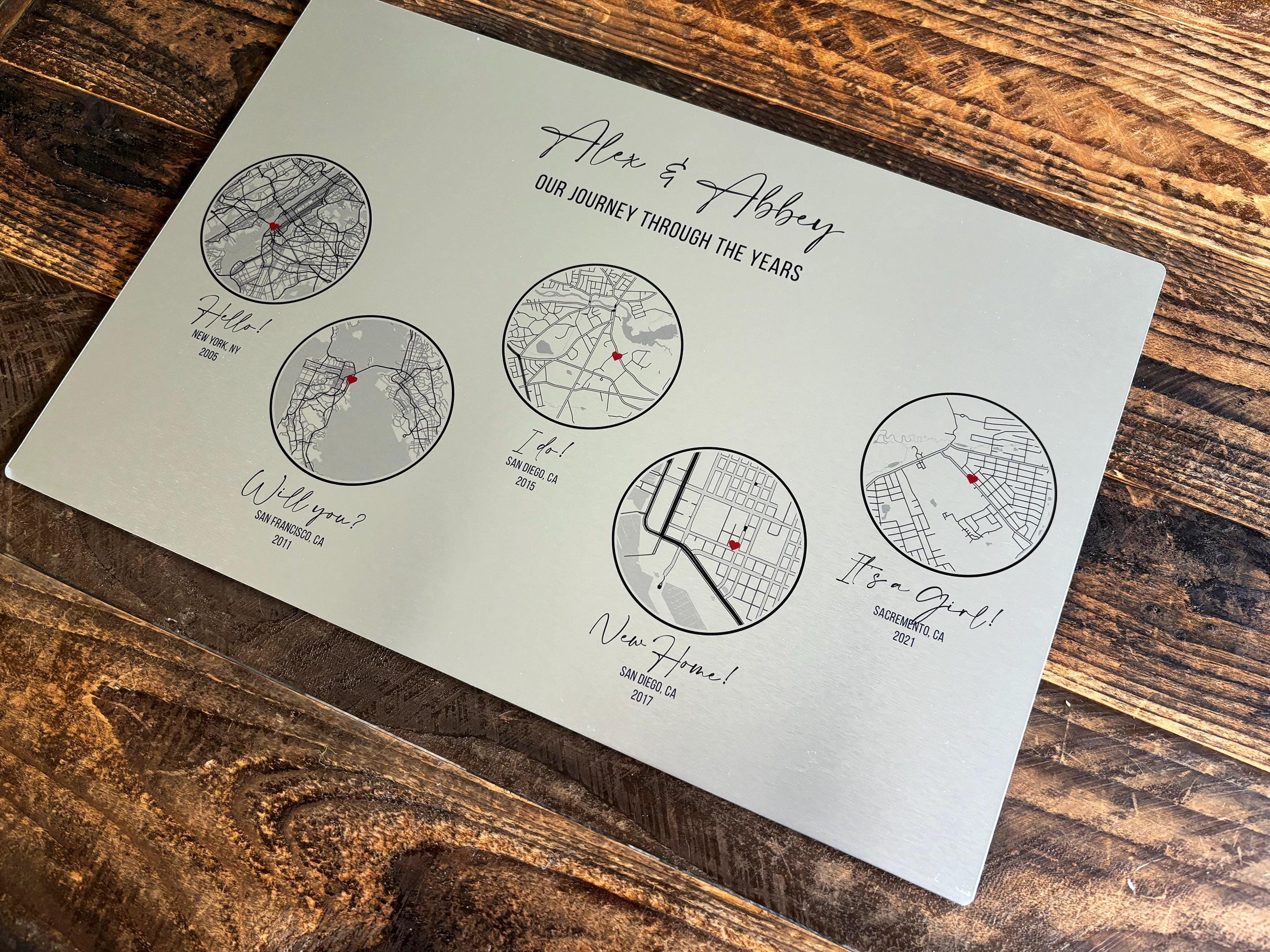25 Year Anniversary Gift for Him, Custom Maps on Tin/silver