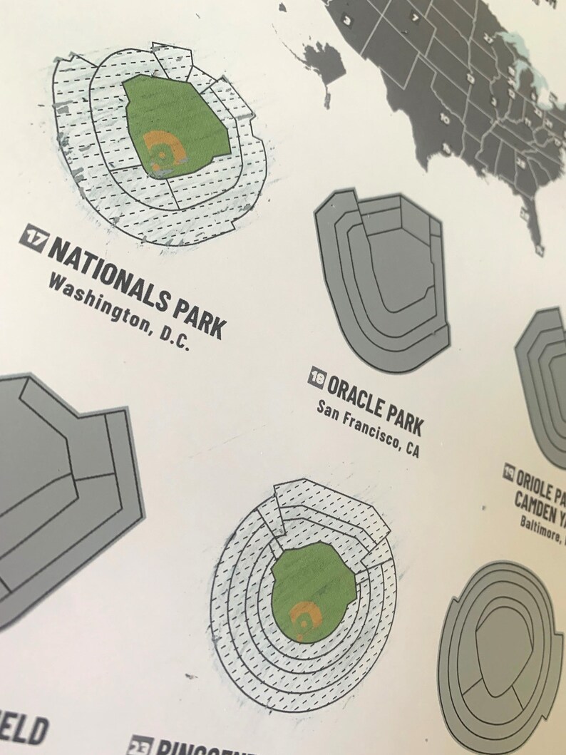Baseball Stadium Map Baseball Gifts Scratch off Map Scratch Etsy