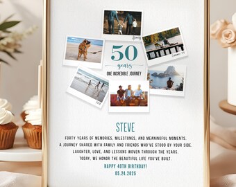 50th Birthday Gift for Men, Custom Gifts for Birthday for Friend, Polaroid Collage Print, Personalized Gifts for Him, Milestone Gifts