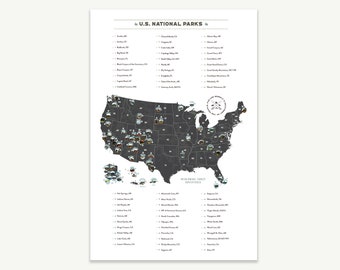 National Park Map, Map of United States, National Park Poster,  63 National Parks Checklist, Map of USA, Travel Gifts, Personalized Gift