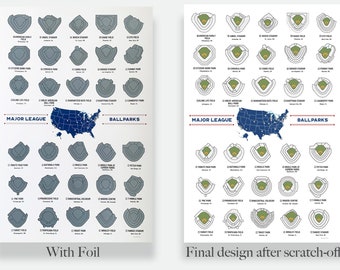 Baseball Stadium Map, Baseball Gifts, Scratch Off Map, Baseball Boyfriend Gift, 12X18 Inches, Includes Scratcher, Major League Baseball