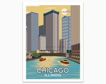 Chicago Skyline Wall Art, City Wall Prints, City Art Prints, Chicago Prints, Vintage Poster Set, Unframed, Chicago Skyline, Mix and Match