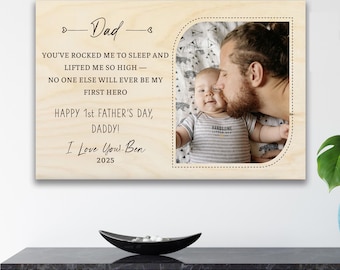 Personalized 1st Father's Day Wood Photo Print: Keepsake Gift