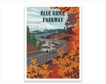 Blue Ridge Parkway Poster, Blue Ridge Mountains, City Wall Prints, City Art Prints, Travel prints, Vintage Poster Set, Unframed