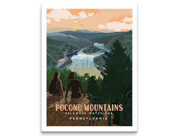 Pocono Mountain Poster, Delaware Water Gap Wall Art, City Wall Prints, Vintage Poster Set, Mix and Match, Unframed, Travel Gifts