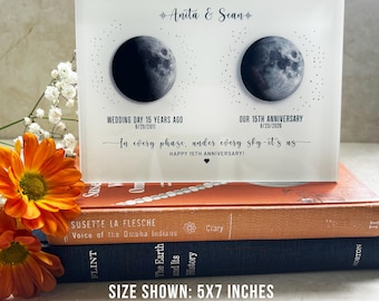 15th Anniversary Gift for Wife or Husband, 15 Year Anniversary Gift for Him, Moon Phase Crystal Gift,  Acrylic Plaque, Celestial Night Sky