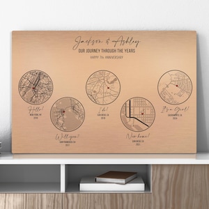 Cadeaux d'anniversaire de mariage en cuivre pour femme, mari, cadeau de 7e anniversaire de mariage, plans de ville personnalisés, impressions sur aluminium, cadeaux de couple pour une étape traditionnelle