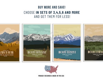 Colorado Gifts for Men, Colorado 14er Posters, Sets of Posters, Mix and Match, Colorado Peaks Wall Art, Elbert, Mount Massive, High Peaks