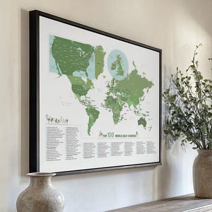Personalized Golf World Map: Top 100 Courses Push Pin Canvas