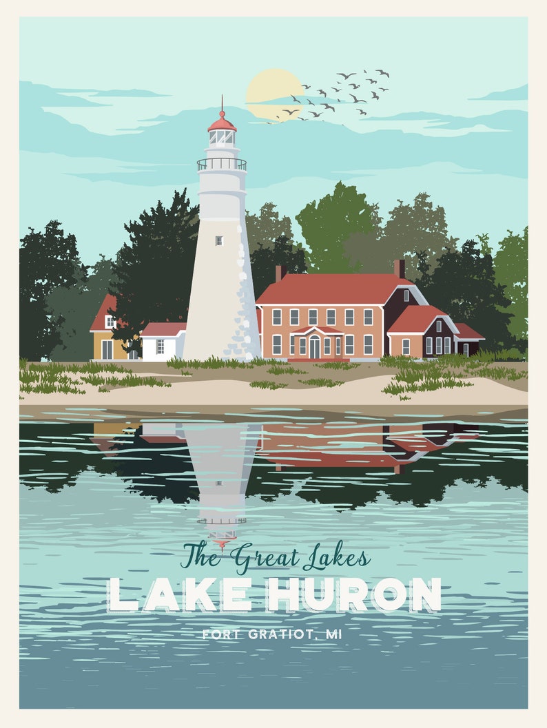 Lake House Decor, Lake Huron, Lighthouse Art, Lighthouse Decor, Lake Superior, Travel Posters, Great lakes of America, Great Lakes, Unframed image 4